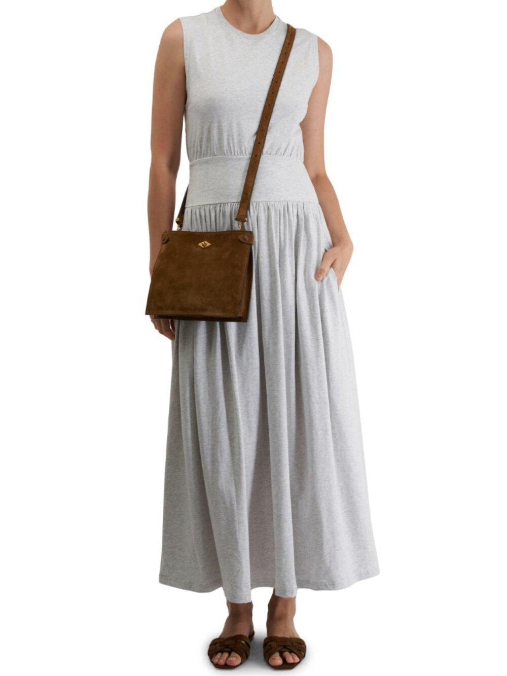 $290 Toteme Heathered Gray Cotton Maxi Tee Dress size Medium
